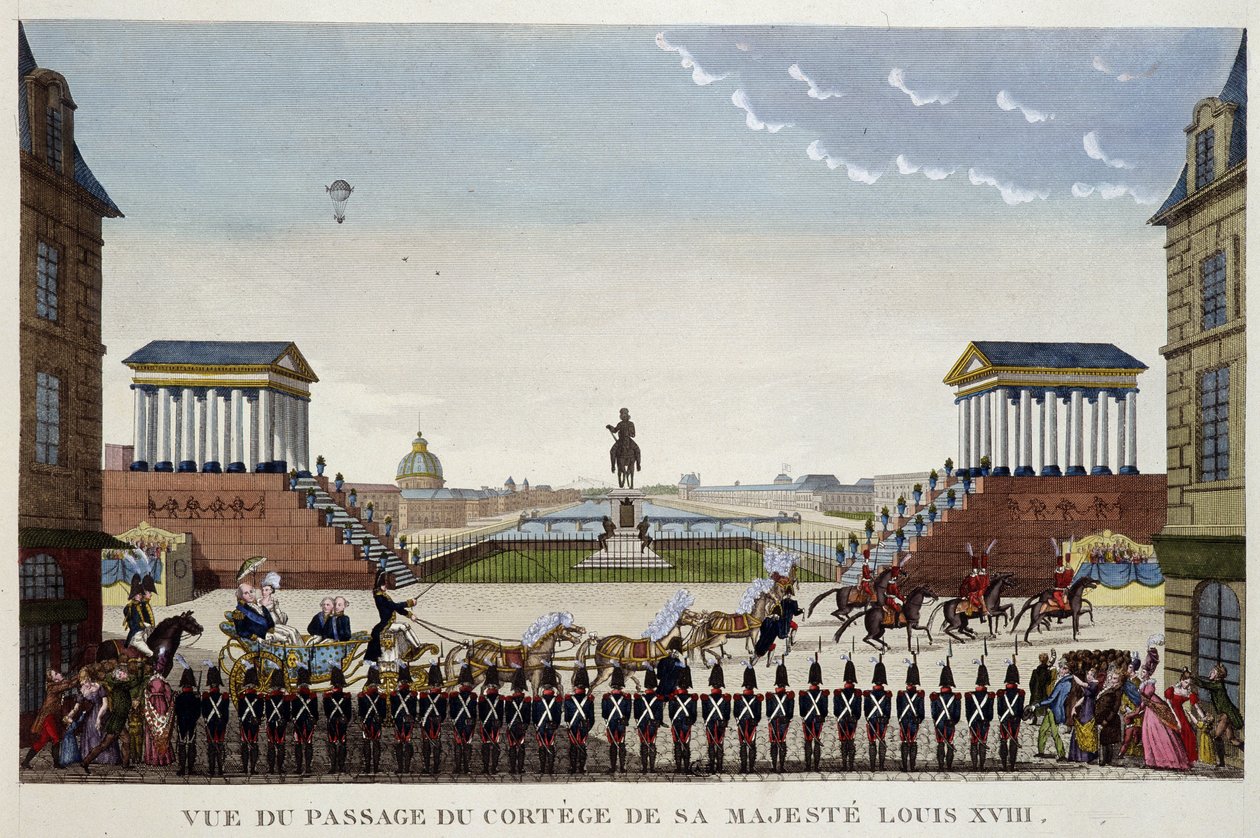 Utsikt över passagen av kortegen av hans majestätiska Ludvig XVIII den 3 maj av Henri Courvoisier Voisin