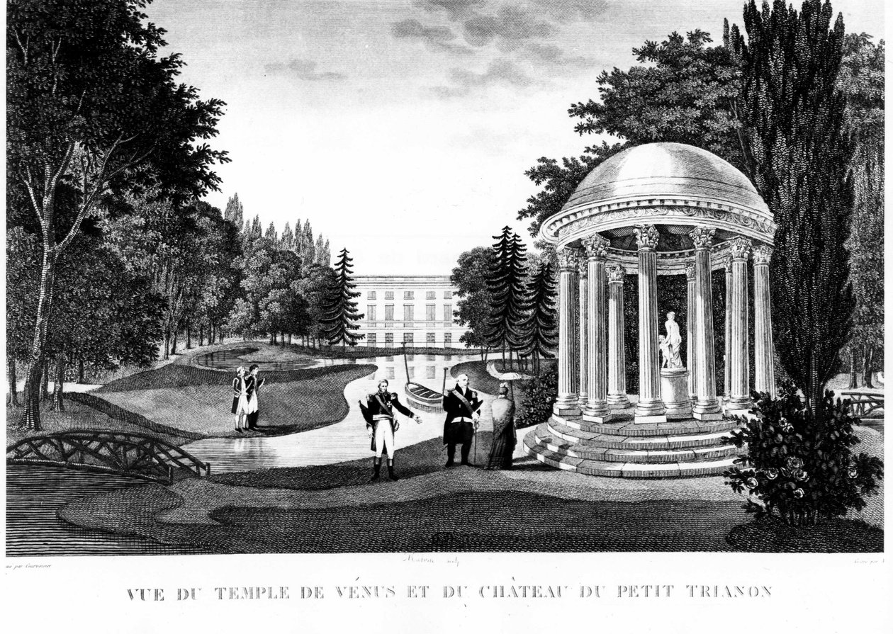 Utsikt över Venus tempel och slottet Peer Trianon i Versailles - teckning av Courvoisier av Henri Courvoisier Voisin