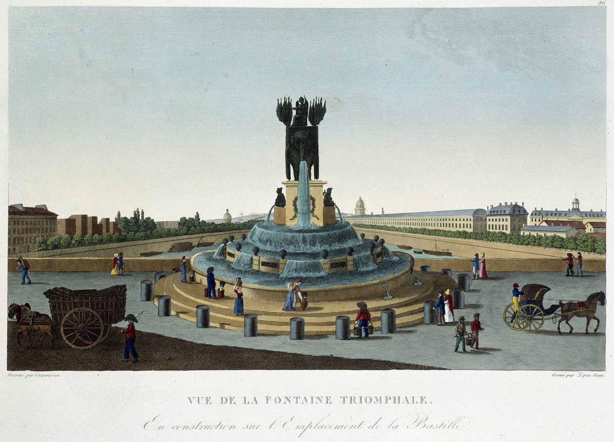 Utsikt över triumffontänen vid Bastiljen - i "" Views of Paris"" av Courvoisier av Henri Courvoisier Voisin