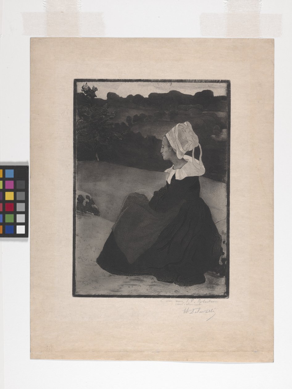 Bretonne Assise (sittande bretonsk kvinna) (etsning, mjukmarkerad etsning och akvatint) av Henri Delavallee
