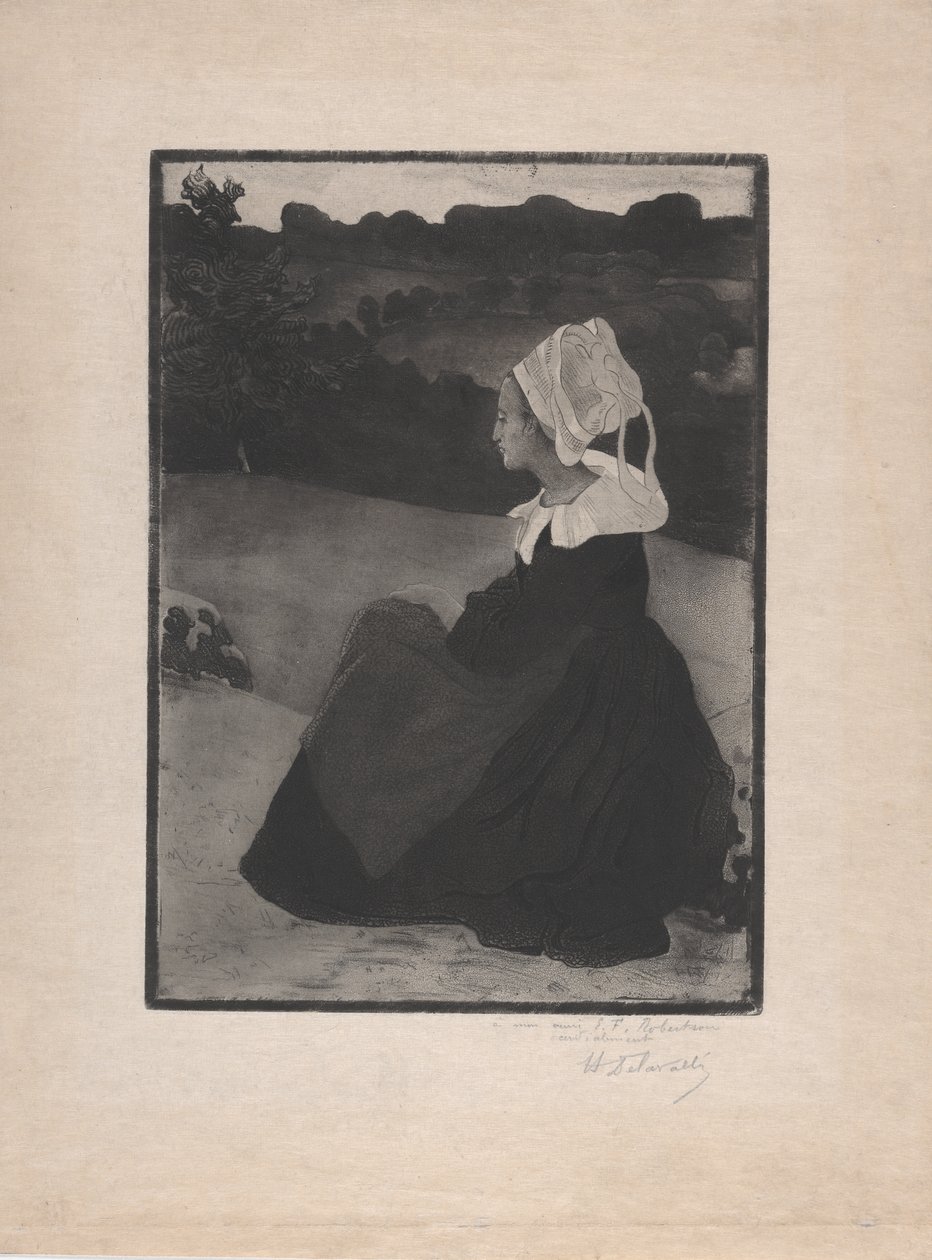 Bretonne assise (Sittande Bretonsk kvinna) c.1893 (etsning och akvatint med mjuk grund) av Henri Delavallee