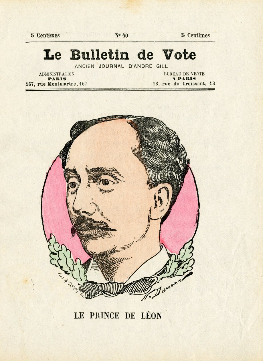 Valsedel 2:a serien, Satirical in Colours: Prince de Leon - Illustration av Henri Demare (1846-1888) av Henri Demare