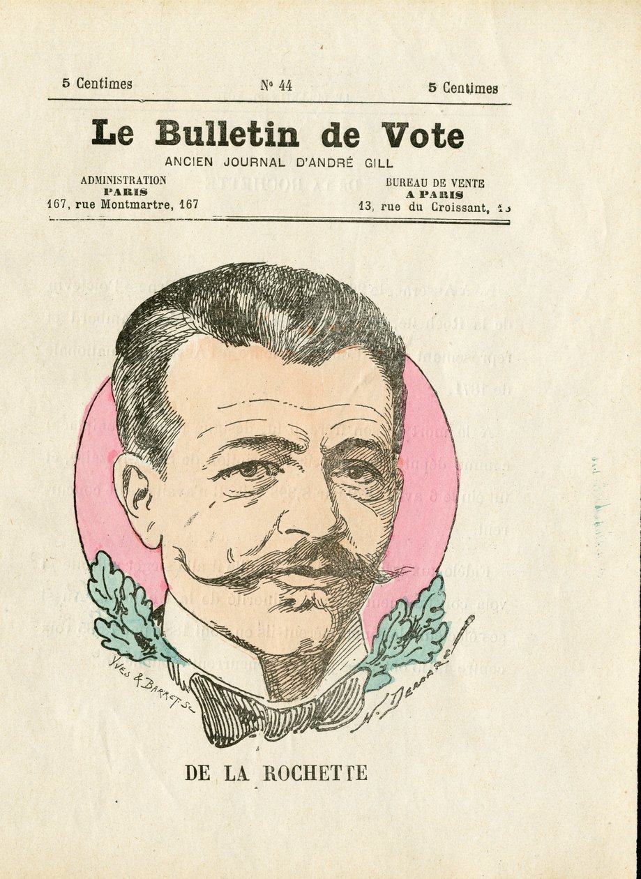 Valsedel 2:a serien, satirisk i färg: De la Rochette - Illustration av Henri Demare (1846-1888) av Henri Demare