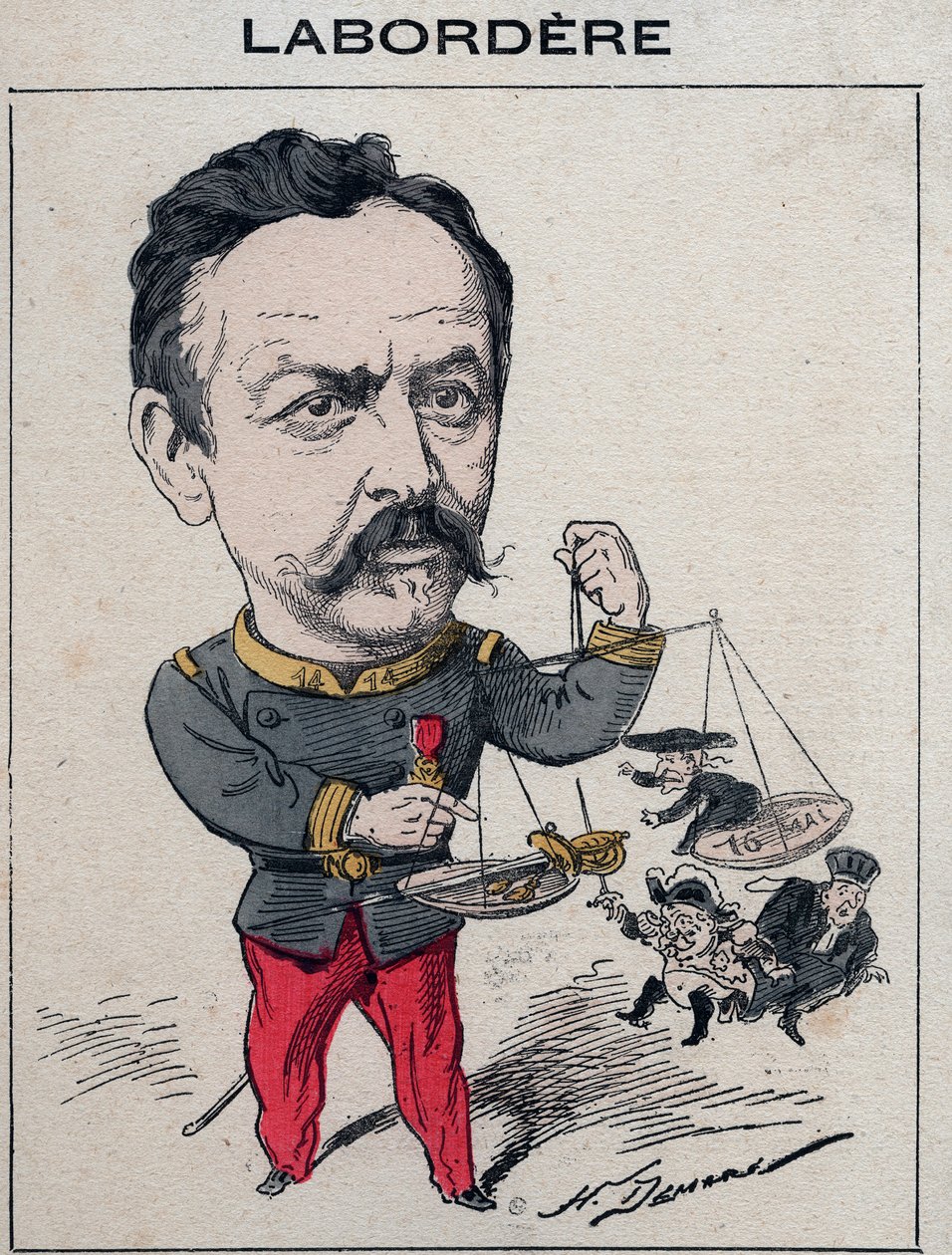Jean Marie Arthur Labordere, fransk militär, politiker, senator för Seine - Tecknad av Henri Demare i "Les Hommes d