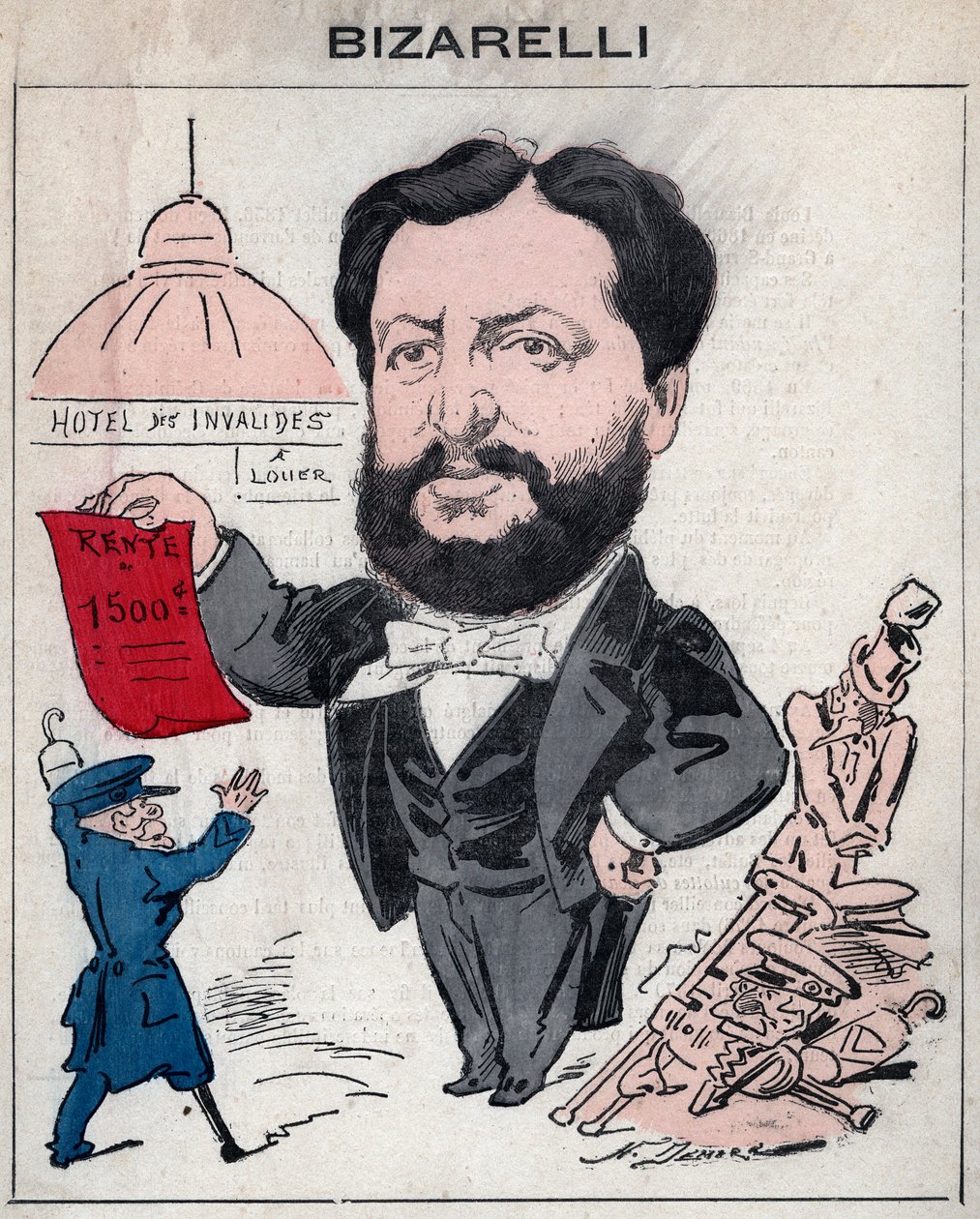 Louis Bizarelli fransk politiker (1836-1902) - Tecknad av Henri Demare i "Les Hommes d
