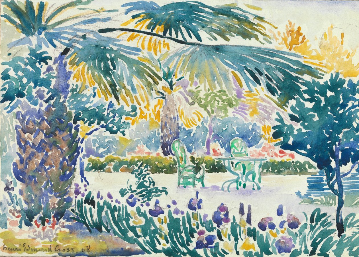 Målarens trädgård i Saint Clair, 1908 (wc över grafit) av Henri Edmond Cross