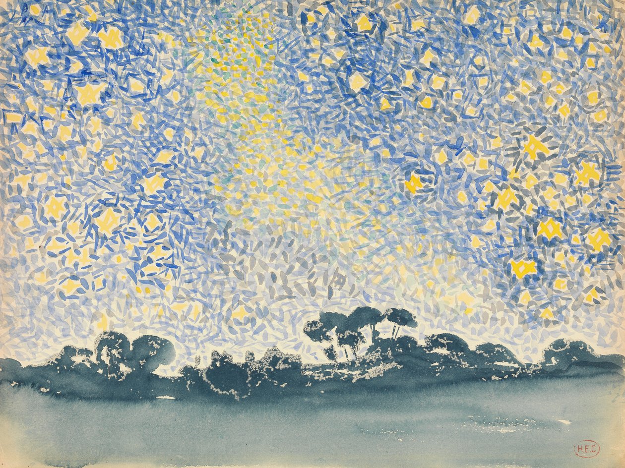Landskap med stjärnor, ca 1905-08 (wc över grafit på vitt vävt papper) av Henri Edmond Cross