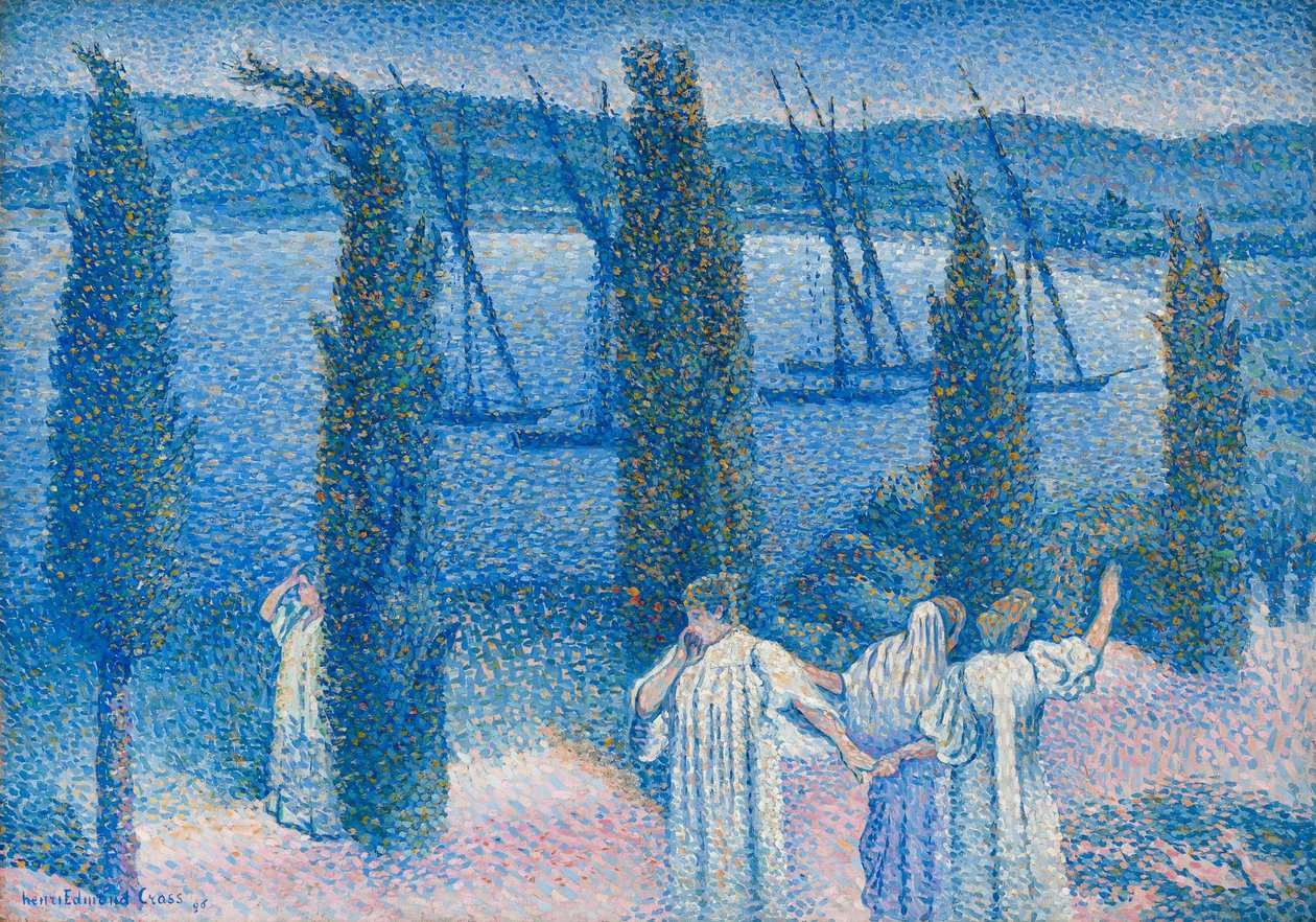 Nocturne med cypresser Nocturne aux cyprès, 1896. av Henri Edmond Cross