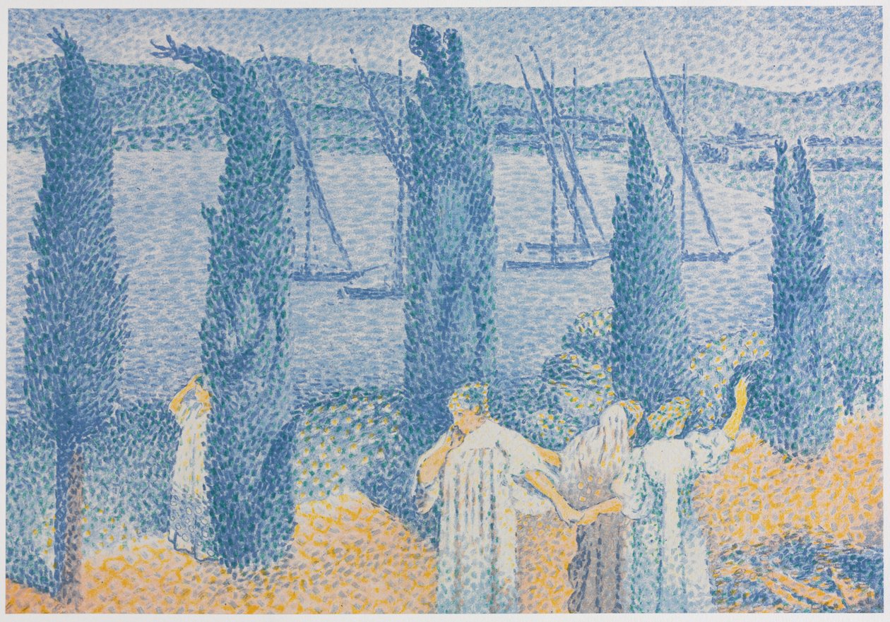 Promenadlandskapet med cypresser, La Promenade Paysage aux cyprès, 1897. av Henri Edmond Cross