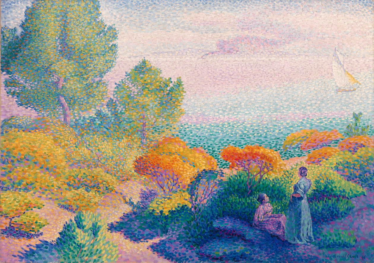 Två kvinnor vid stranden, Medelhavet av Henri Edmond Cross