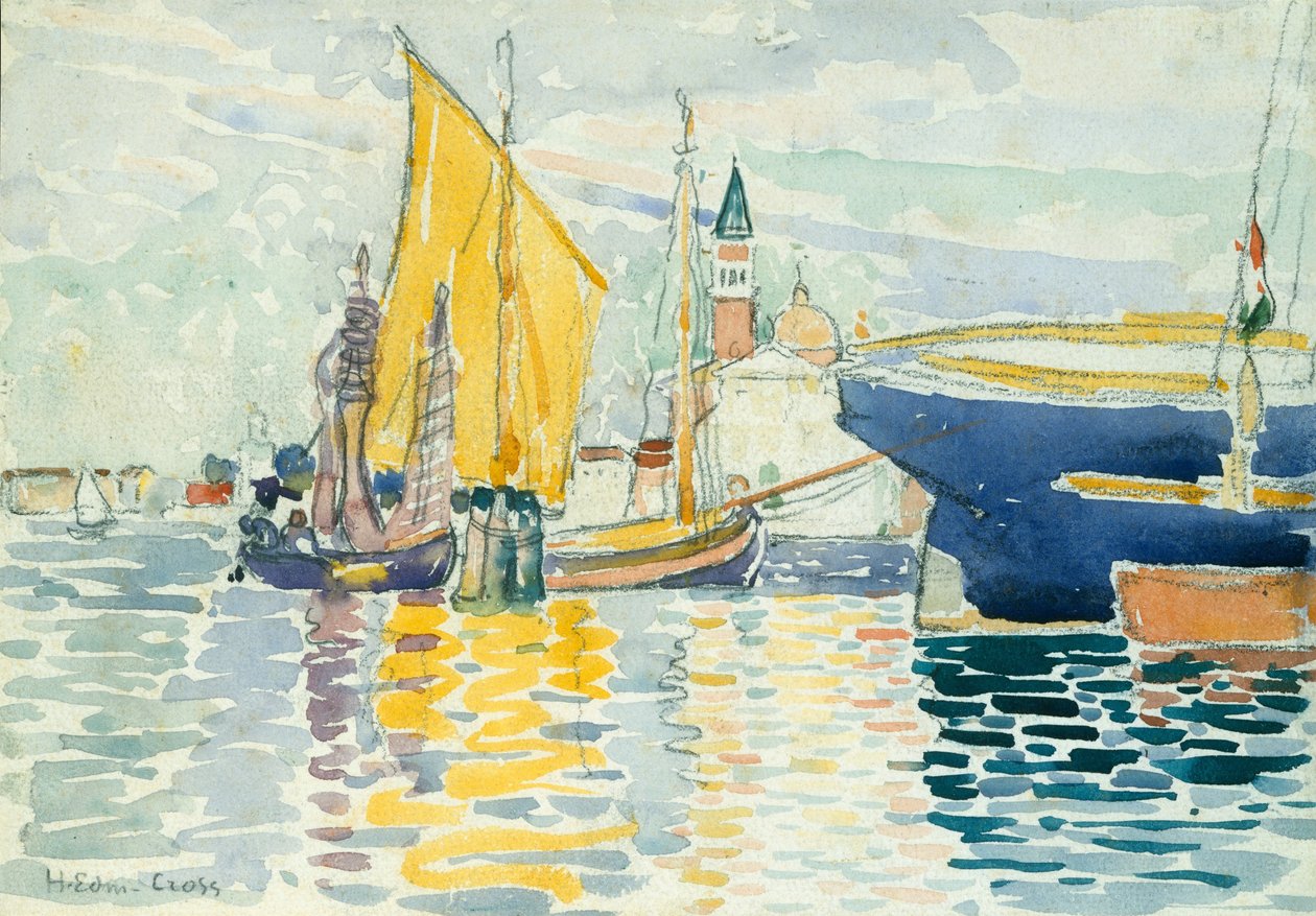 Venedig-The Giudecca, 1903 (wc, grafit och kol på tungt, vitt vävt papper) av Henri Edmond Cross