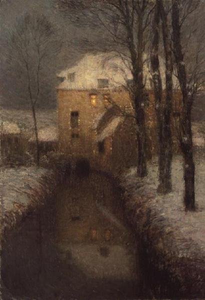 Ett hus på vintern (olja på duk) av Henri Eugene Augustin Le Sidaner