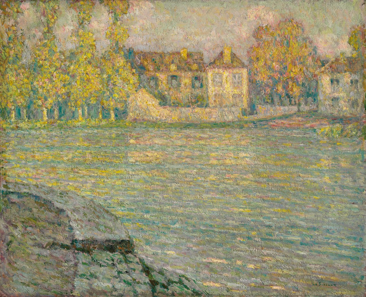 Hus vid floden vid solnedgången, Moret; Hus på floden vid solnedgången, Moret av Henri Eugene Augustin Le Sidaner