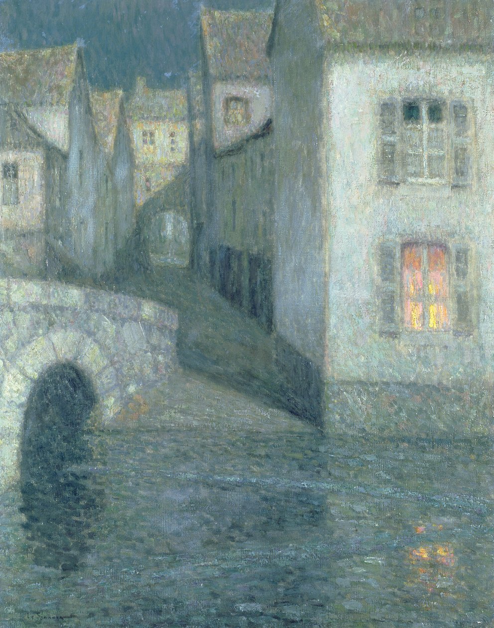 Hus vid floden, Chartres, 1929 av Henri Eugene Augustin Le Sidaner