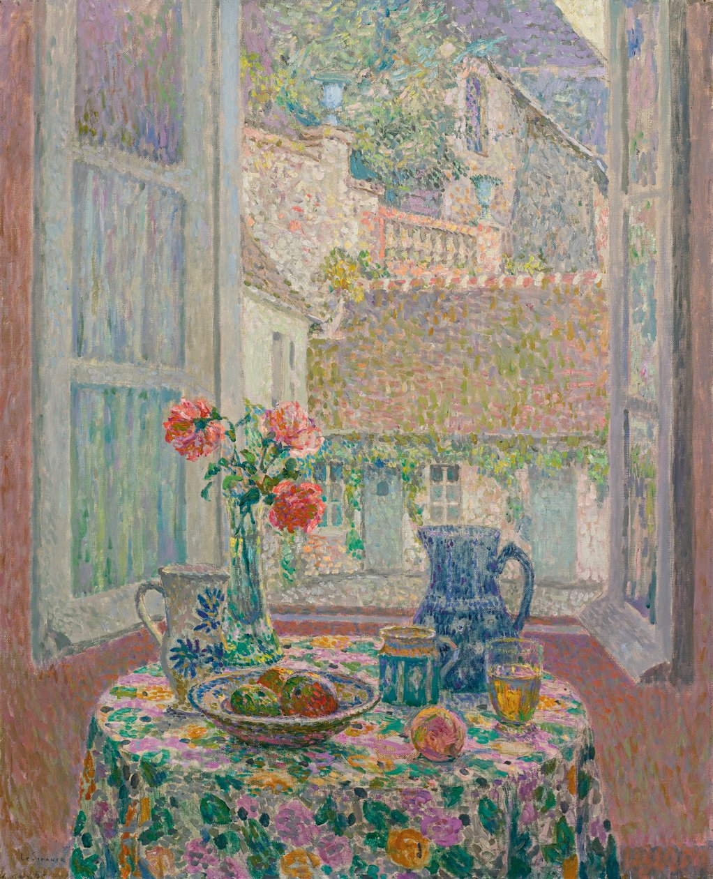 Bord med utsikt över innergården - Målning av Henri Le Sidaner (1862-1939) av Henri Eugene Augustin Le Sidaner