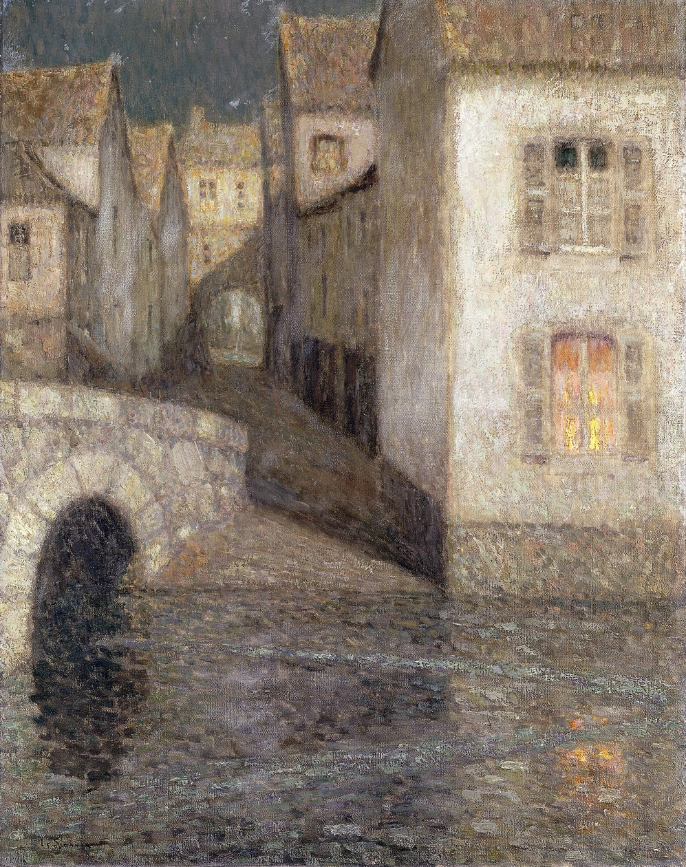 Huset vid floden, Chartres; Les Masons sur la Riviere, Chartres av Henri Eugene Augustin Le Sidaner