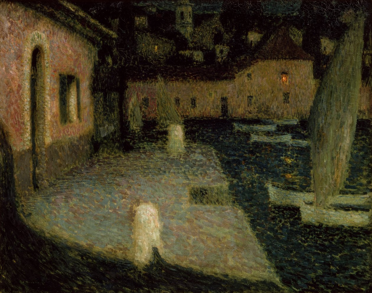 Den lilla hamnen, Twilight (olja på duk) av Henri Eugene Augustin Le Sidaner