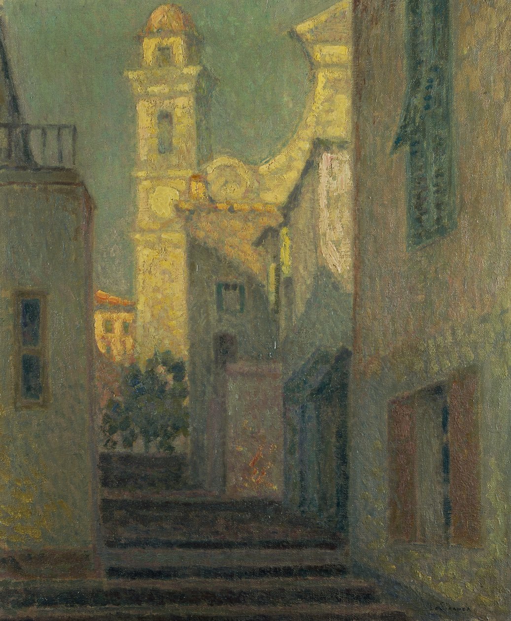 Gatan till kyrkan, Villefranche-sur-Mer av Henri Eugene Augustin Le Sidaner