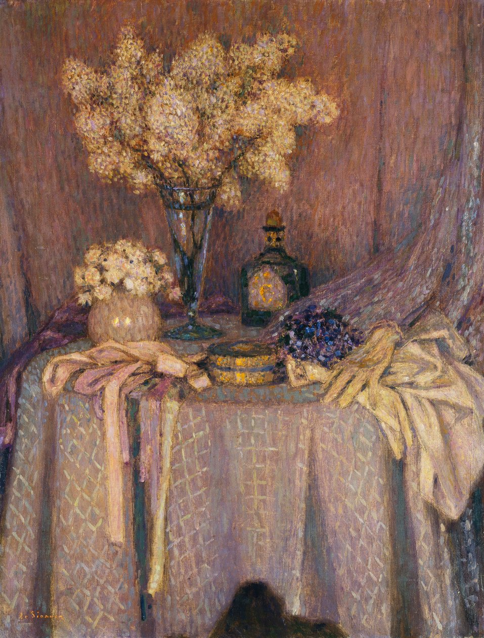 Bordet, lila harmoni; La Table, Harmonie Mauve av Henri Eugene Augustin Le Sidaner