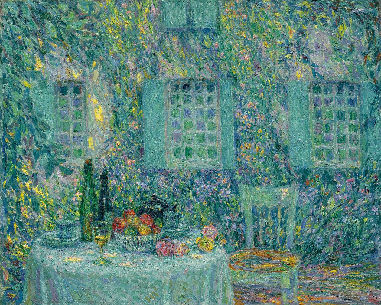 Bordet. Solen på löven, Gerberoy - Peinture de Le Sidaner, Henri (1862-1939) av Henri Eugene Augustin Le Sidaner