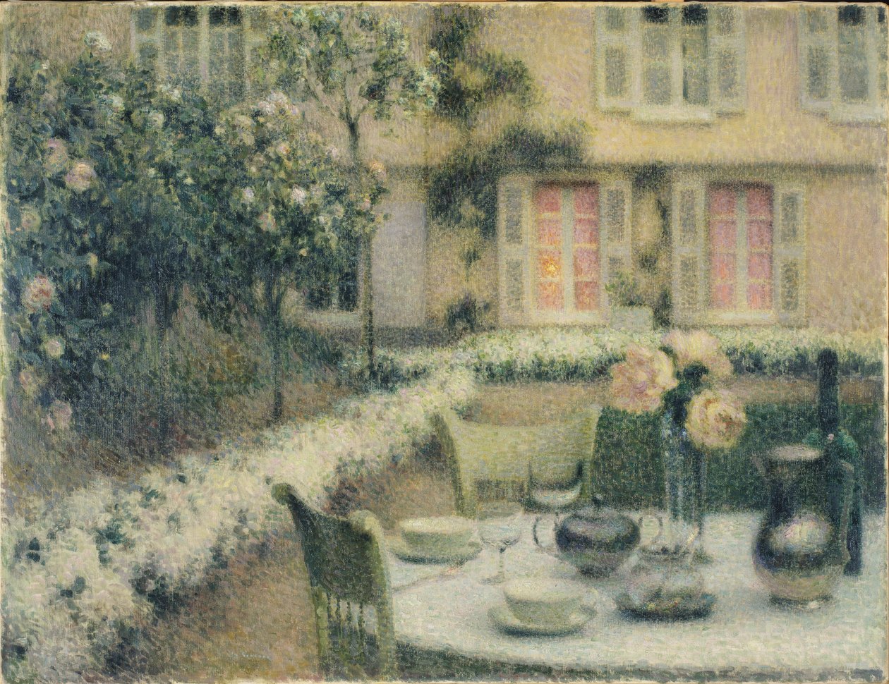 Bordet i den vita trädgården på Gerberoy av Henri Eugene Augustin Le Sidaner