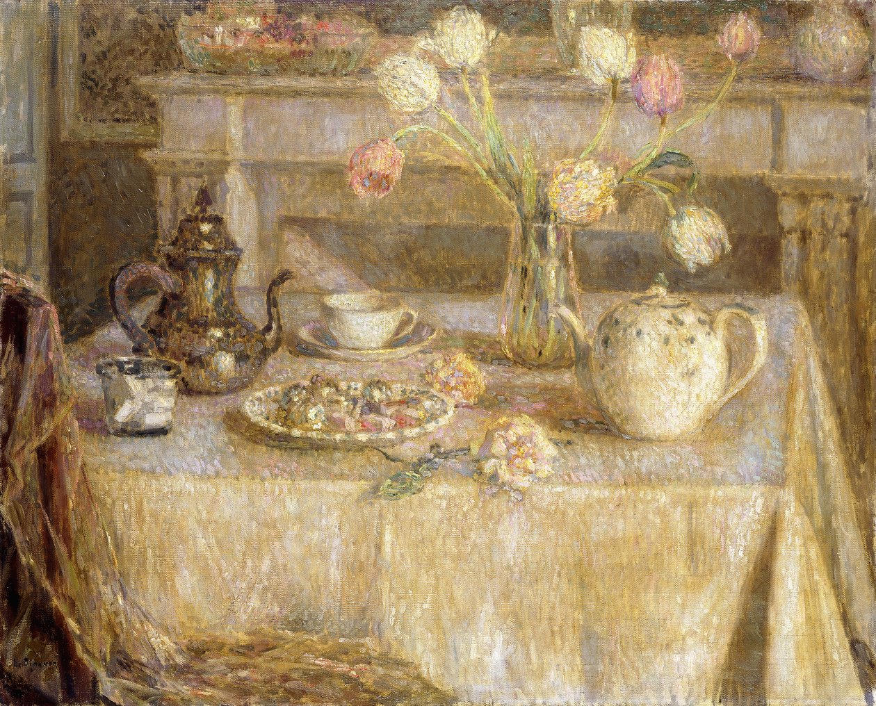 Den vita duken; La Nappe Blanche av Henri Eugene Augustin Le Sidaner