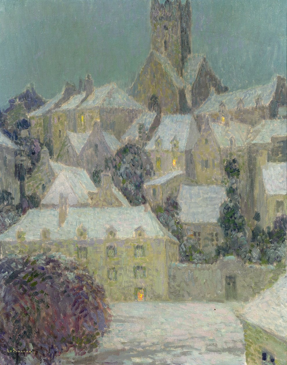 Vinterkväll, utsikt över en stad av Henri Eugene Augustin Le Sidaner