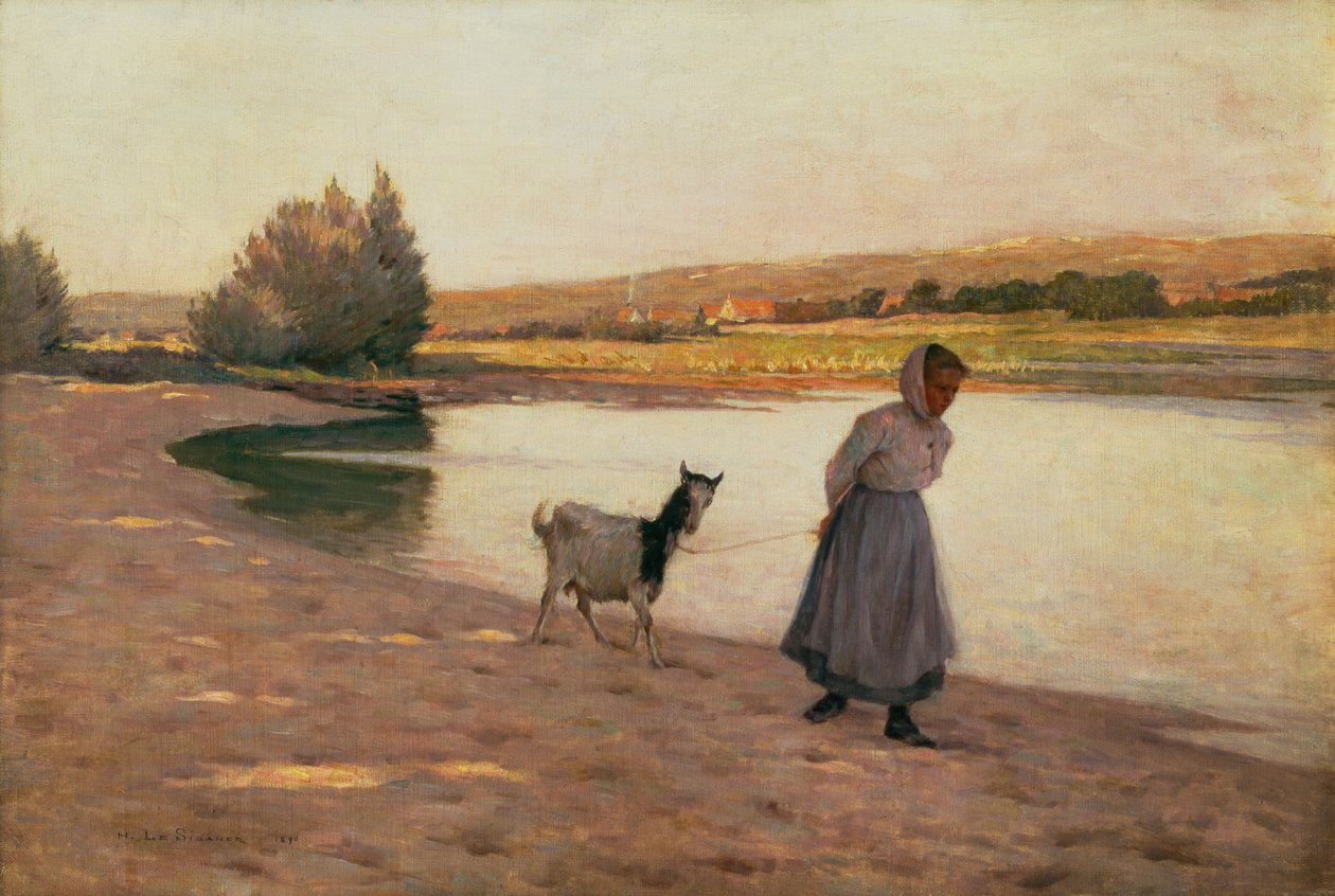 Kvinna som drar en get av Henri Eugene Augustin Le Sidaner