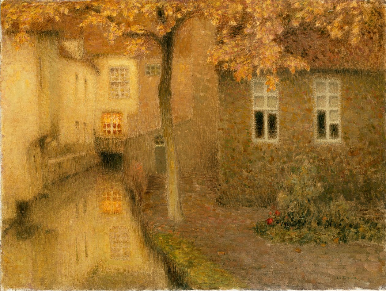 En kanal i Brygge vid skymningen, c1898 av Henri Eugene Le Sidaner