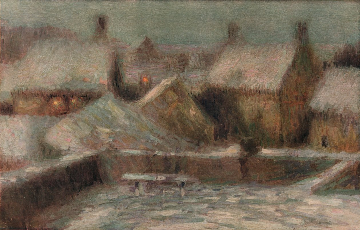 Snow Scene Evening, c1901 av Henri Eugene Le Sidaner