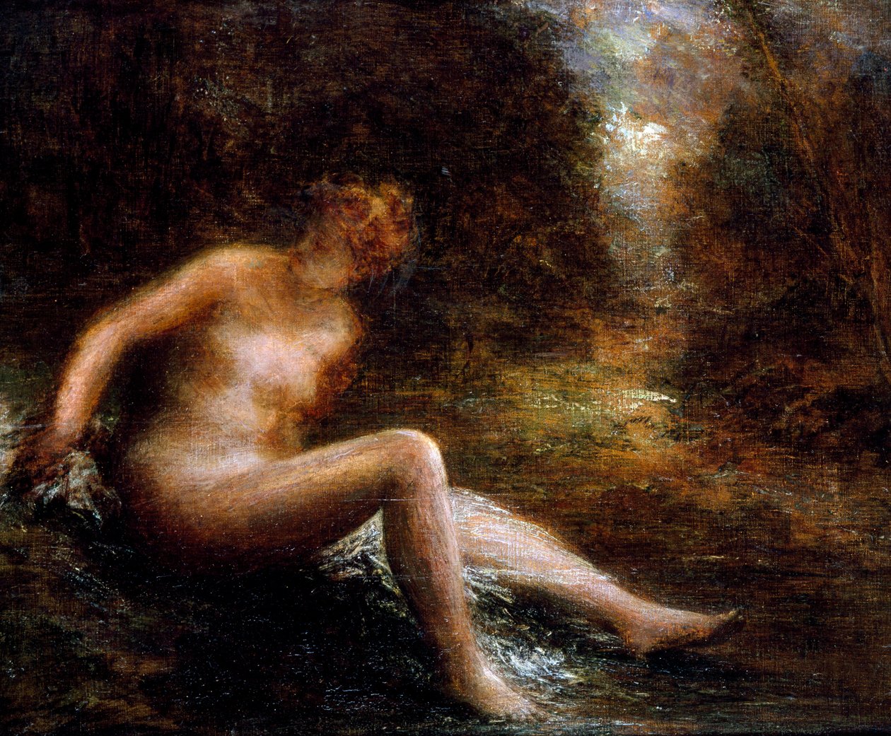 Jägarkvinnan. Målning av Henri Fantin-Latour (Fantin Latour av Henri Fantin-Latour