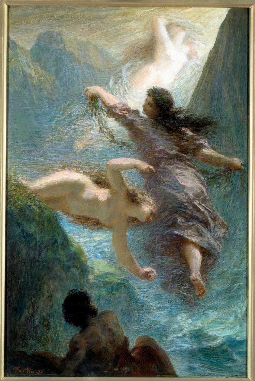 Flickorna vid Rhen. Pastell av Henri Fantin Latour (Fantin-Latour av Ignace Henri Jean Fantin Latour