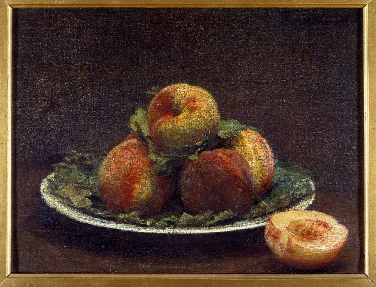 En tallrik med peches Målning av Henri Fantin Latour (Fantin-Latour av Ignace Henri Jean Fantin Latour