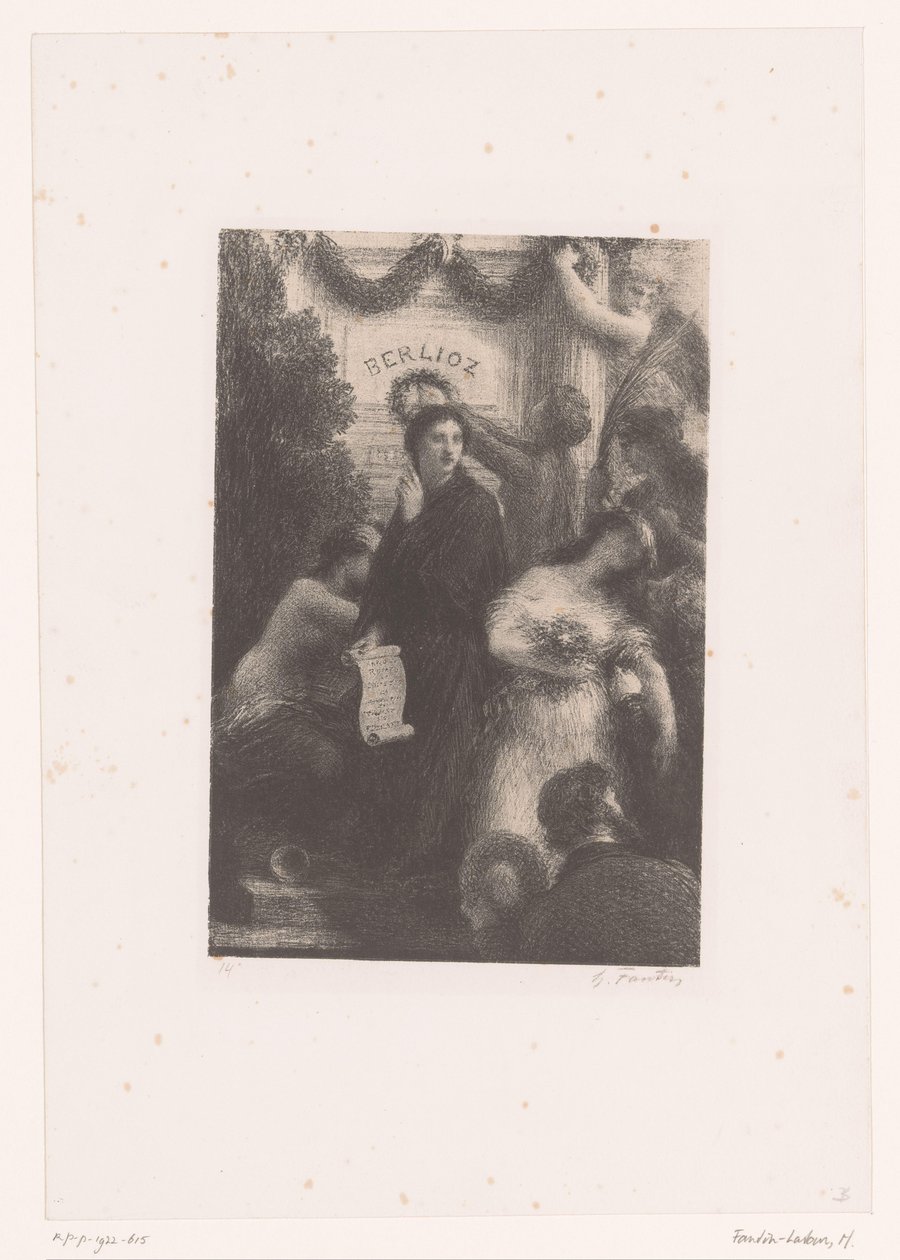 Allegoriska figurer vid Berlioz grav Apoteos Hector Berlioz liv och verk (serietitel) av Ignace Henri Jean Fantin Latour