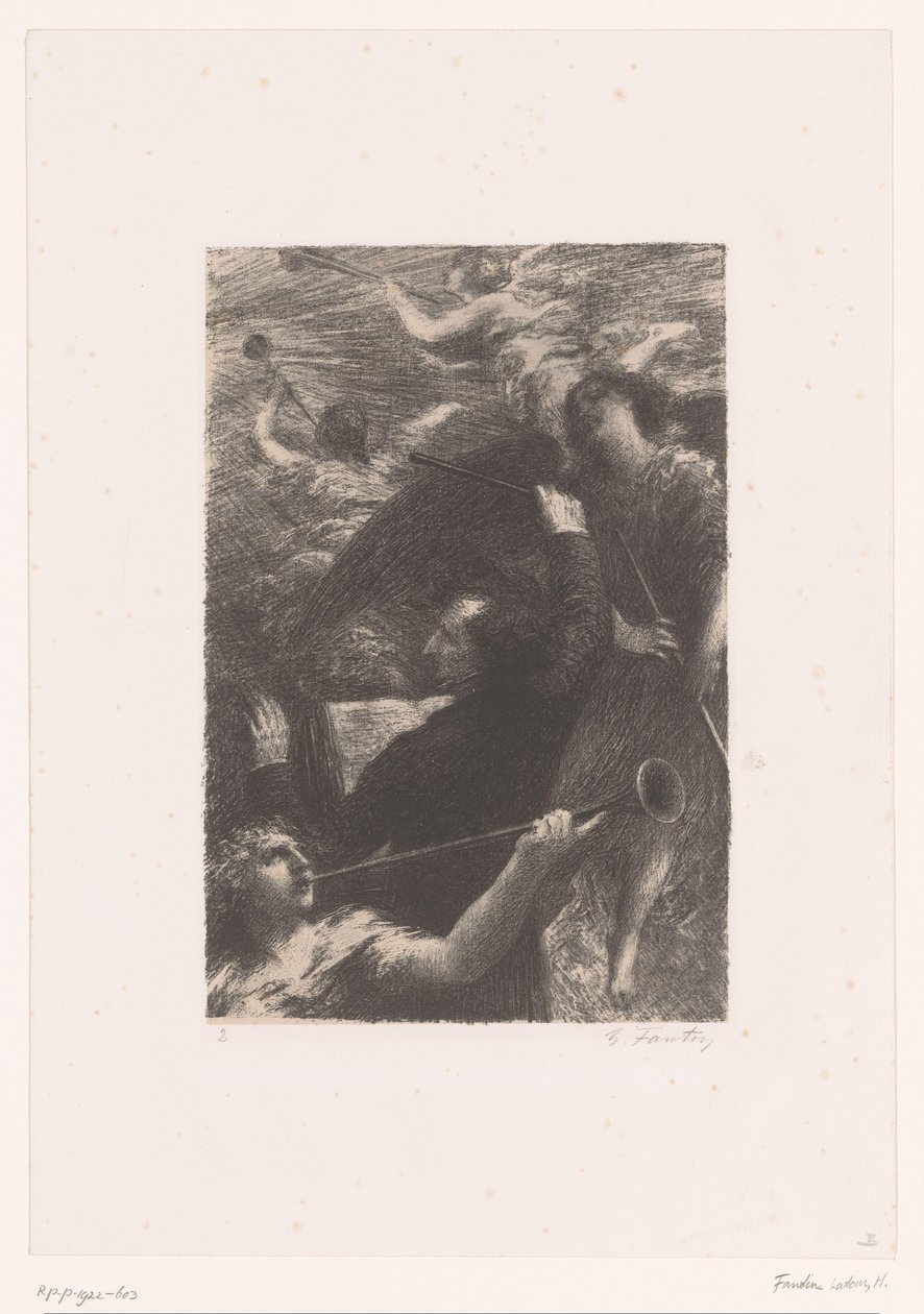 Berlioz dirigerar mellan fyra trumpetblåsande änglar Tuba mirum spargens sonum Hector Berlioz liv och verk (serietitel) av Ignace Henri Jean Fantin Latour