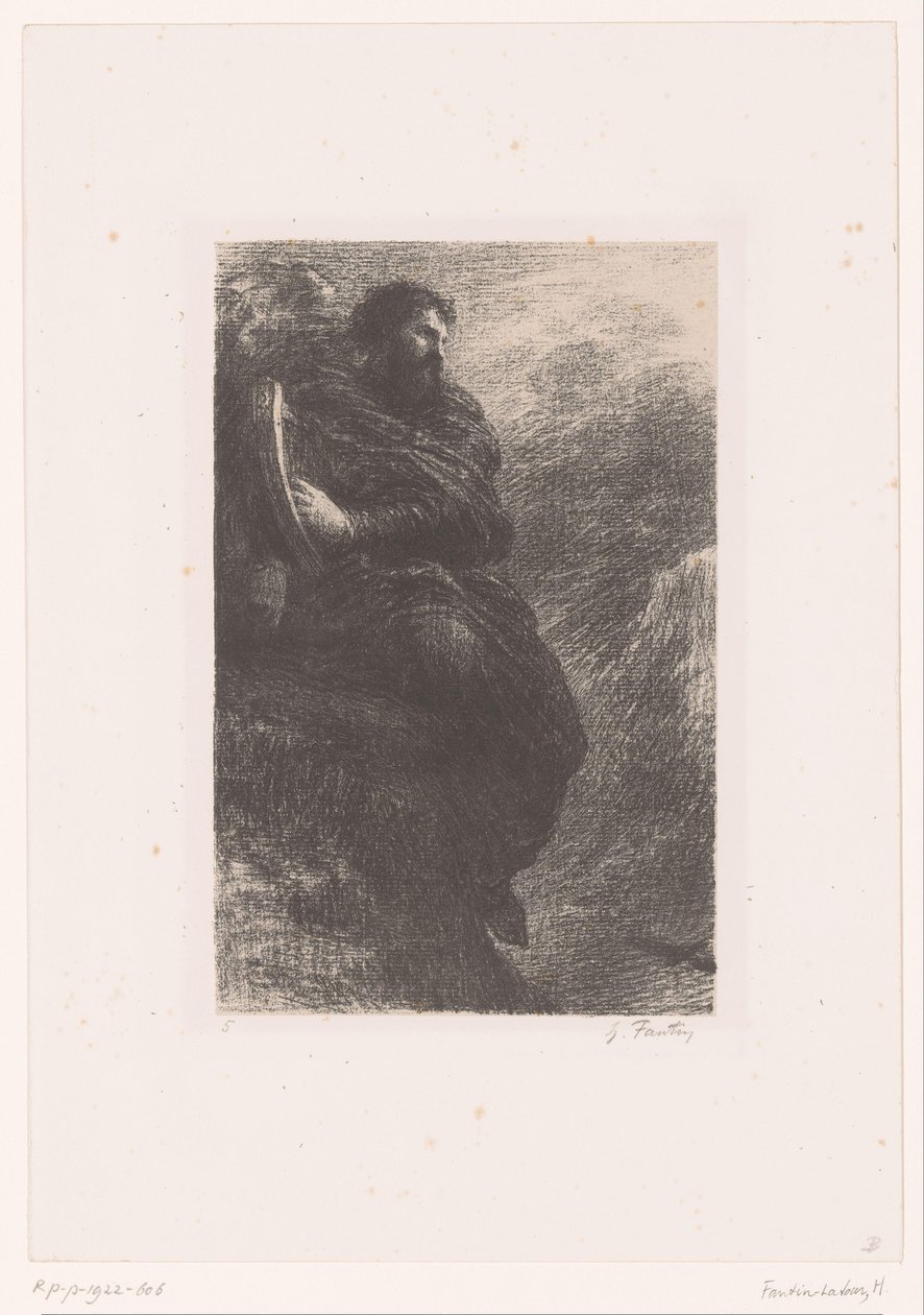 Harold spelar på sin harpa i bergen Harold och Italien. Danslektion montagnes Hector Berlioz liv och verk (serietitel) av Ignace Henri Jean Fantin Latour