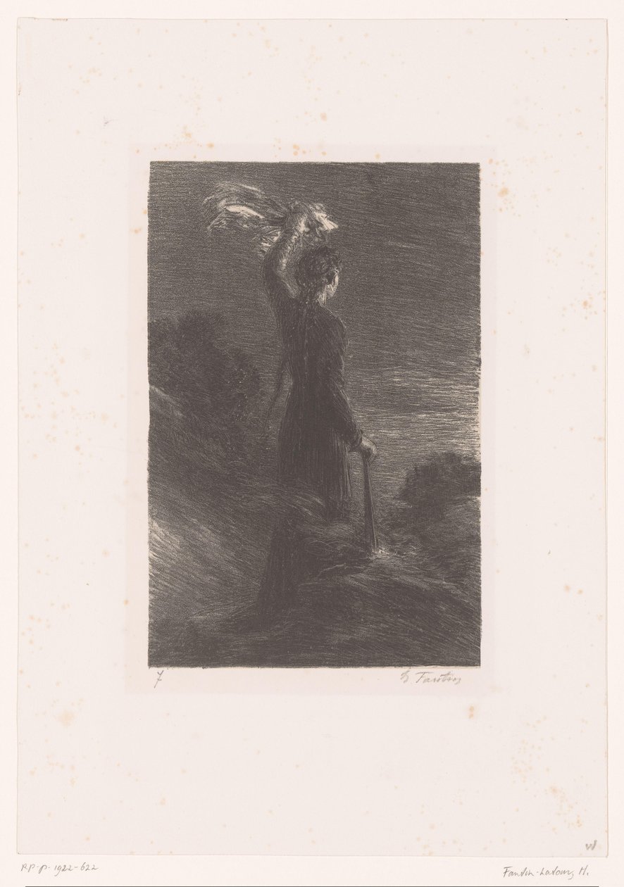 Isolde ger Tristan den överenskomna signalen Tristan och Iseult. Akt II. Signal dance la night Richard Wagners liv och verk (serietitel) av Ignace Henri Jean Fantin Latour