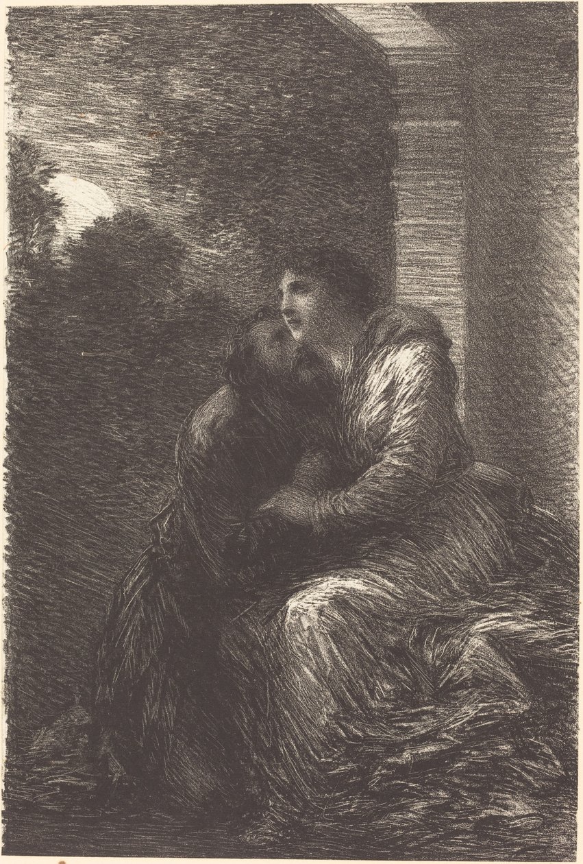 Kärleksscen från akt III i "Lohengrin" av Ignace Henri Jean Fantin Latour