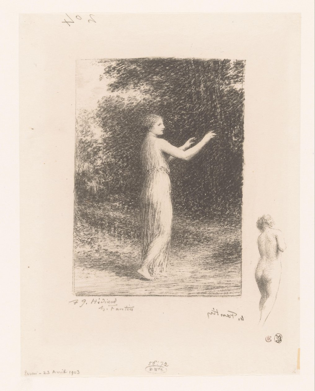 Maagd van Lycus vandra i naturen Tiggaren Gedichten van André Chénier (serietitel) Illustrationer till André Chéniers dikter (serietitel) av Ignace Henri Jean Fantin Latour