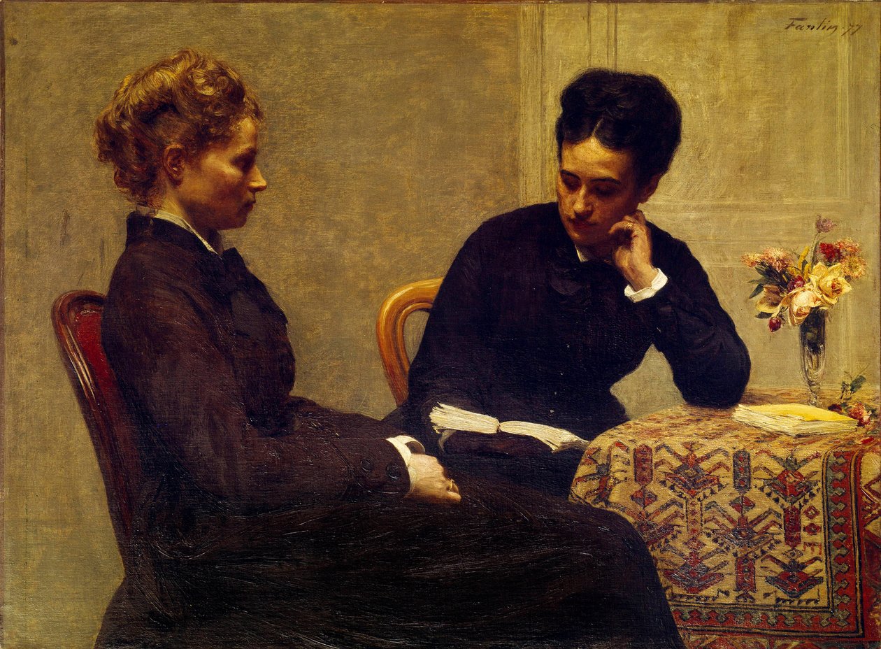 Läsning En kvinna som läser för en ung blind person av Ignace Henri Jean Fantin Latour