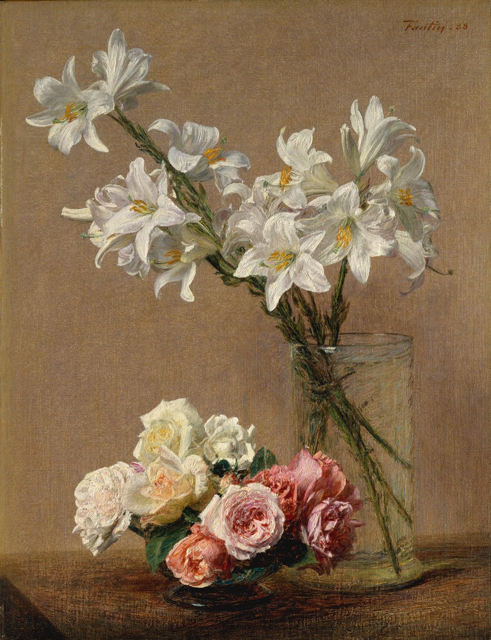 Rosor och liljor, 1888. av Ignace Henri Jean Fantin Latour