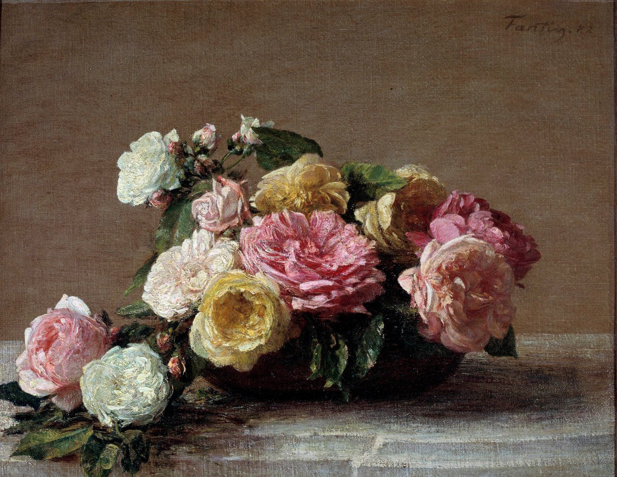 Rosor i en kopp målning av Henri Fantin Latour (Fantin-Latour av Ignace Henri Jean Fantin Latour