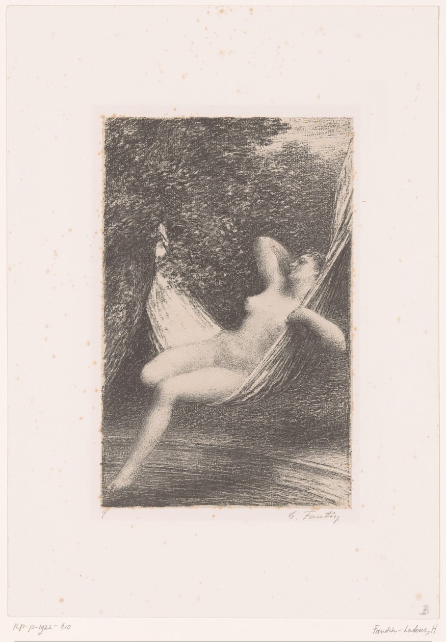 Sara vaggar naken i en hängmatta över vattnet Sara la Baigneuse Hector Berlioz liv och verk (serietitel) av Ignace Henri Jean Fantin Latour