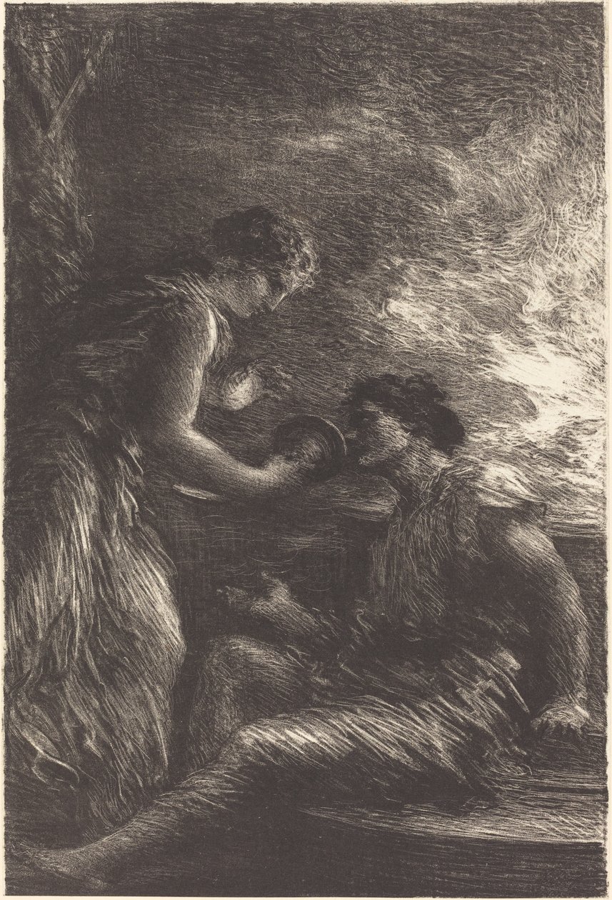 Sieglinde och Siegmund från akt I av "Valkyrian" av Ignace Henri Jean Fantin Latour