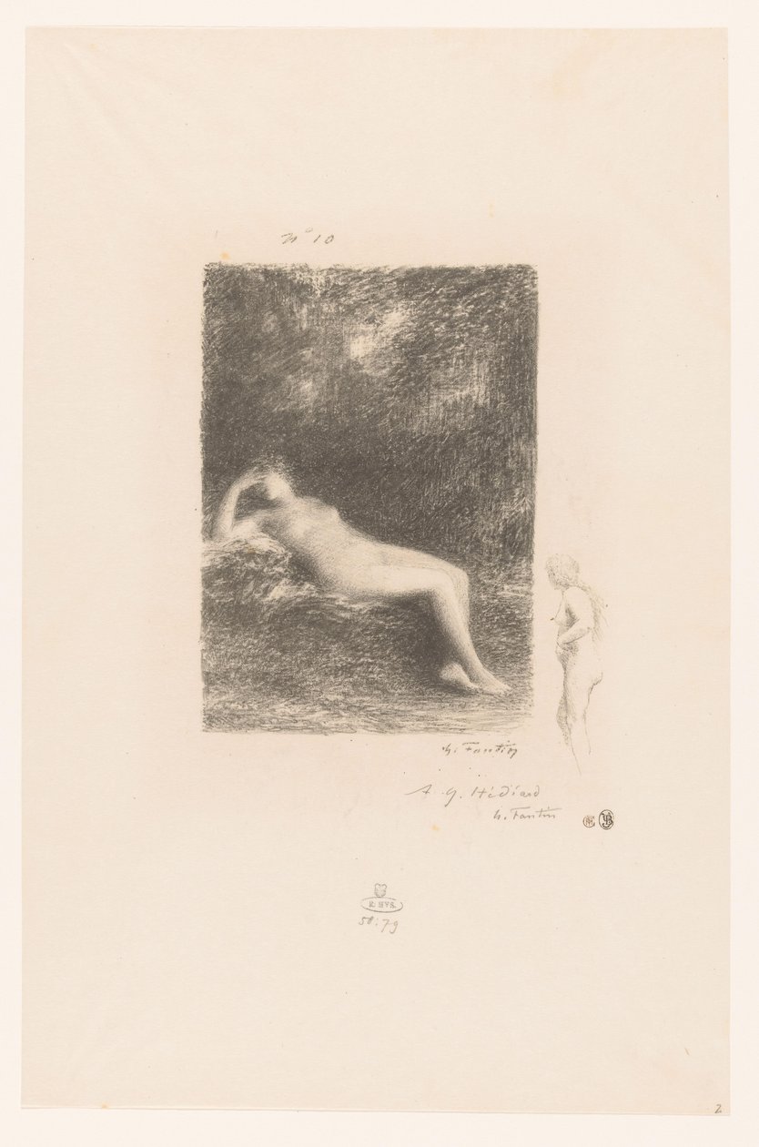 Slapende waternimf Jag vet, när middagen gör att de vill ha skuggan XXVII Gedichten van André Chénier (serietitel) Illustrationer till André Chéniers dikter (serietitel) av Ignace Henri Jean Fantin Latour