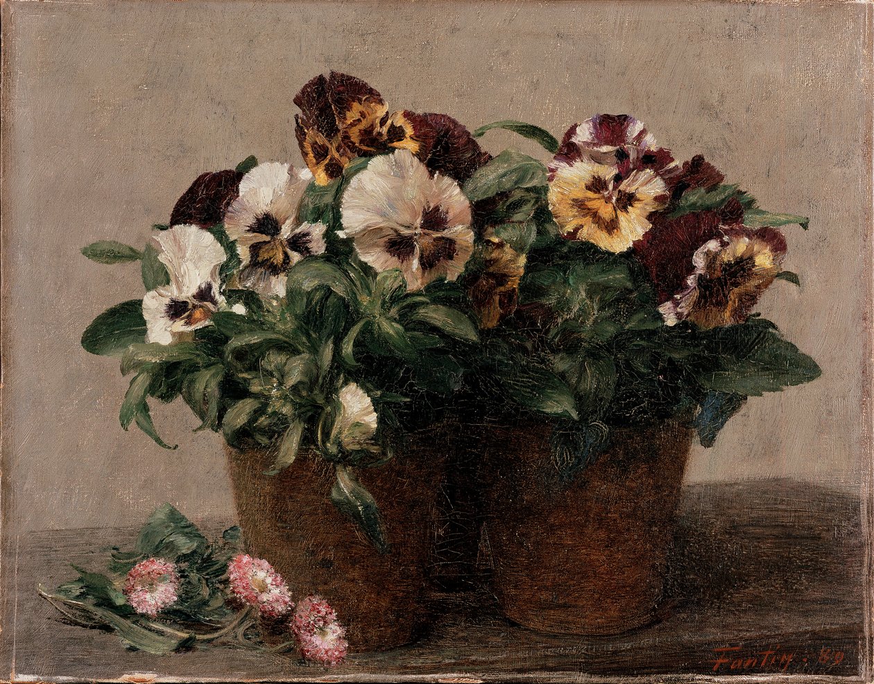Stilleben: Penséer och tusenskönor, 1880 av Ignace Henri Jean Fantin Latour