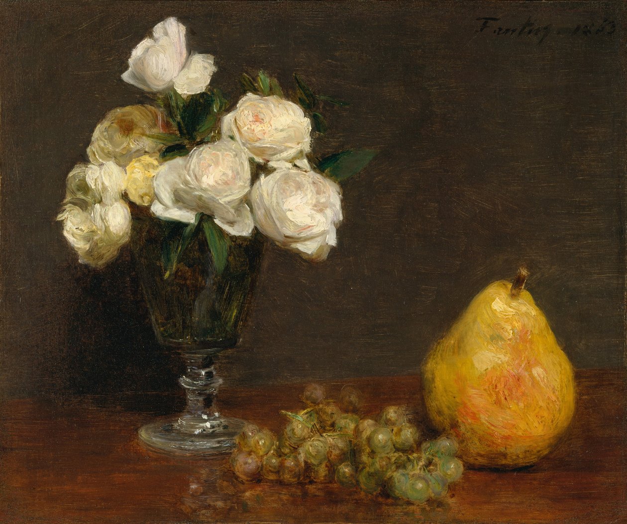 Stilleben med rosor och frukt, 1863. av Ignace Henri Jean Fantin Latour