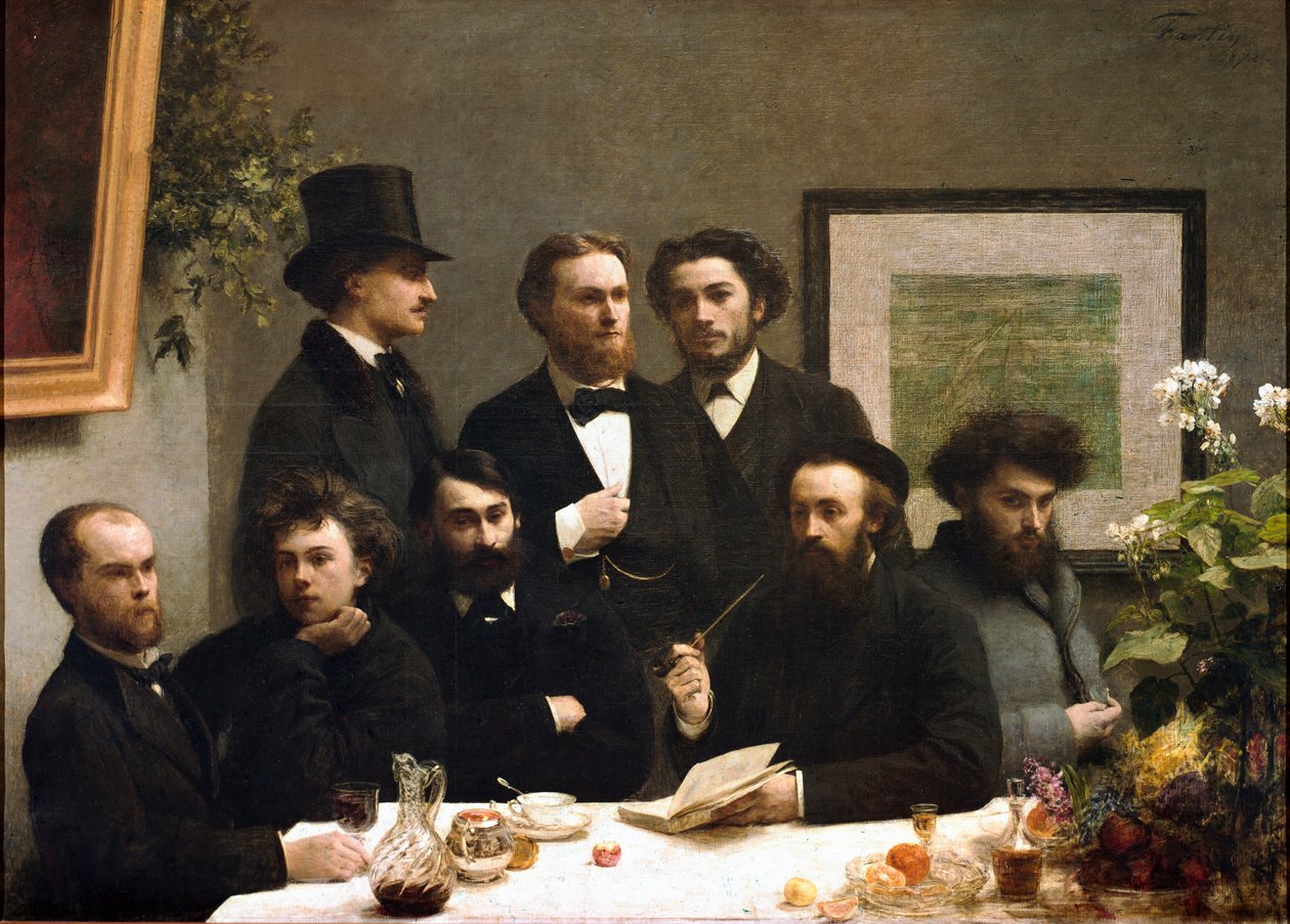 Bordshörn: från vänster till höger: Paul Verlaine, Arthur Rimbaud, Elzear Bonnier, Leon Valade, Emile Blemont, Jean Aicart, Ernest d