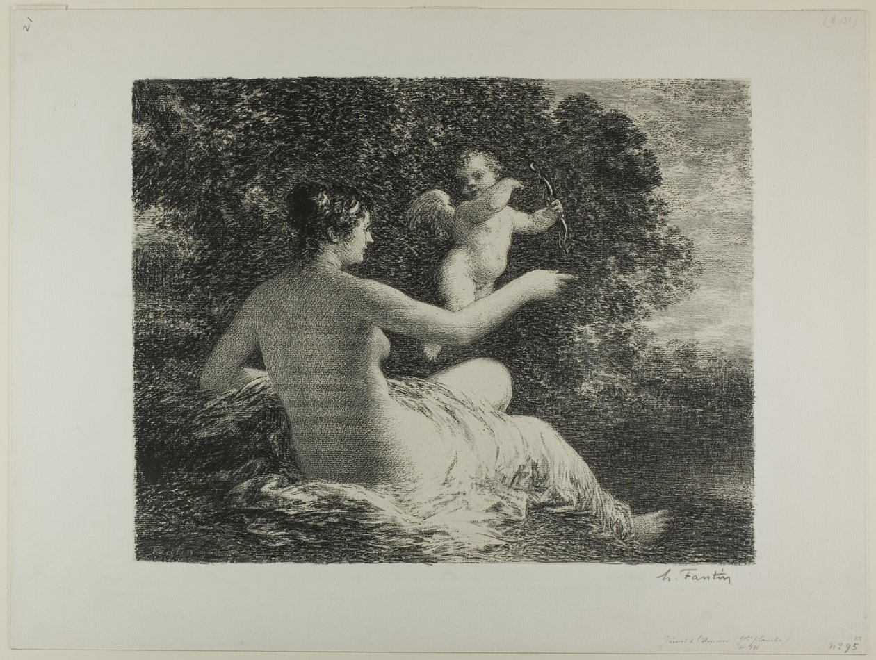 Venus och Amor, stor tallrik av Ignace Henri Jean Fantin Latour