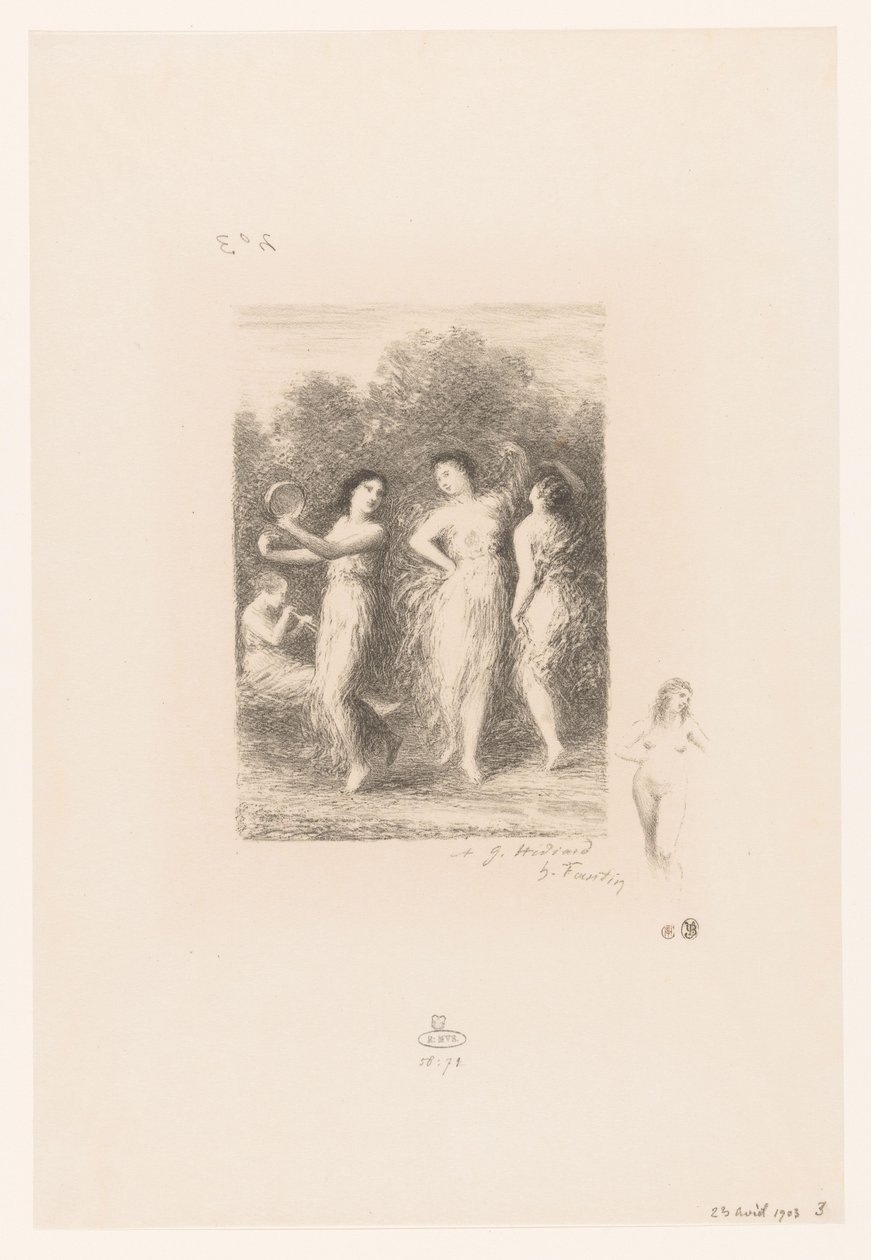 Fyra unga kvinnor dansar och gör musik Le jeune malade Dikter av André Chénier (serietitel) Illustrations pour les Poésies d